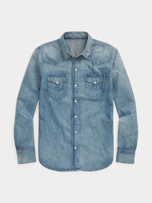 Ralph Lauren Slub Denim Western Shirt for Men's Wardrobe Essentials